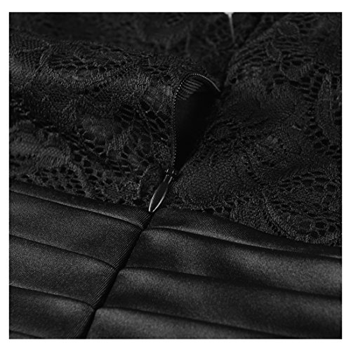 Miusol Elegante Encaje Largo Fiesta Vestido para Mujer Negro Large