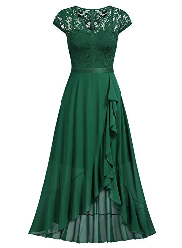 Miusol Encaje Gasa Alto Bajo Noche Vestido Largo para Mujer Verde Large
