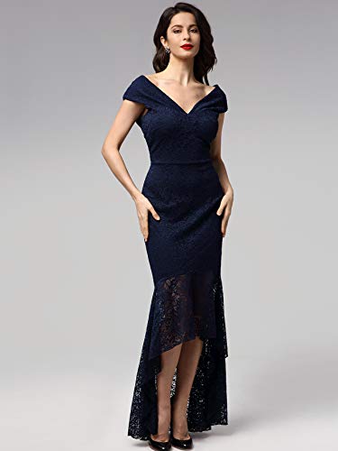 Miusol Vintage Encaje Slim Vestido de Noche Largo para Mujer Azul Marino X-Large