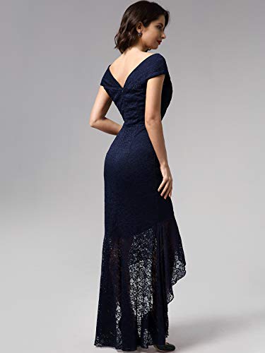 Miusol Vintage Encaje Slim Vestido de Noche Largo para Mujer Azul Marino X-Large