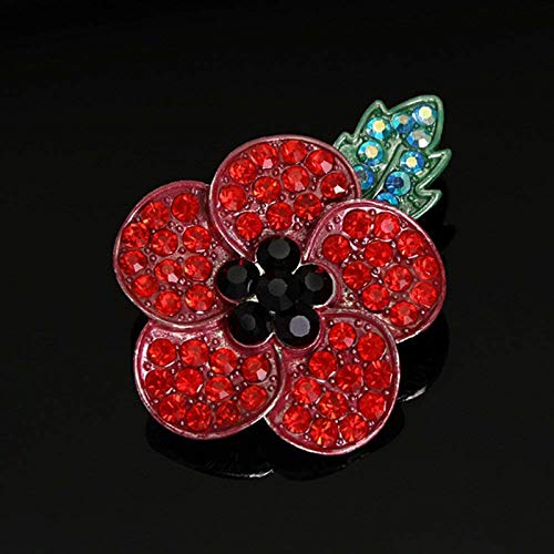 MLZYKYJZ Broche de Hoja Verde de Amapolas Rojas, Conjunto de Broche de Flor de Amapola, Insignia de Cristal con Broche de Amapola roja, Regalo del día de Recuerdo de la Insignia (Oro)