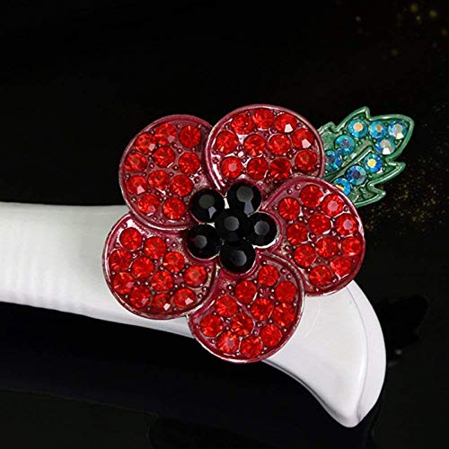 MLZYKYJZ Broche de Hoja Verde de Amapolas Rojas, Conjunto de Broche de Flor de Amapola, Insignia de Cristal con Broche de Amapola roja, Regalo del día de Recuerdo de la Insignia (Oro)