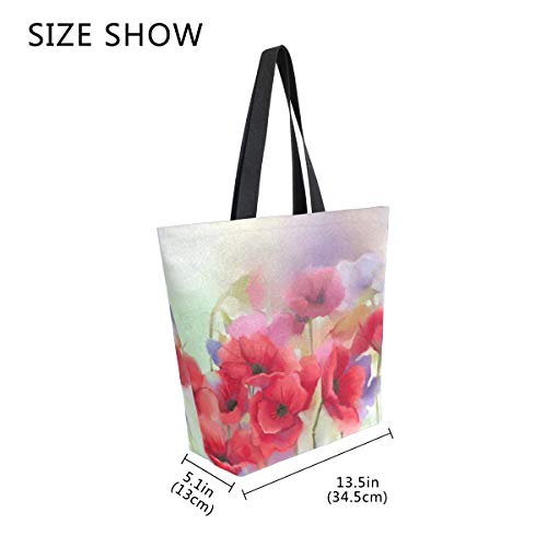 Mnsruu Bolsa de comestibles para mujer con diseño de amapola roja, bolsa de mano grande y casual, reutilizable