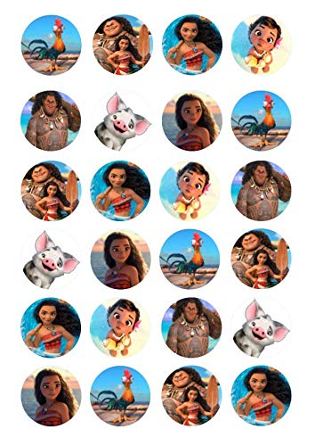 Moana 24 decoraciones comestibles precortadas redondas para tartas