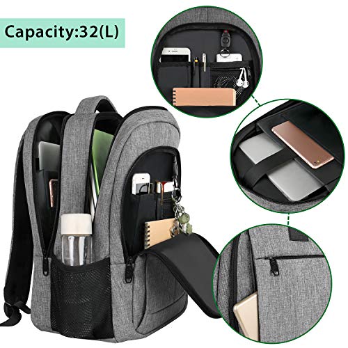 Mochila de viaje portátil, mochila profesional de negocios con puerto de carga USB, mochila escolar liviana resistente al agua para mujeres y hombres, para portátil de 15.6 pulgadas y portátil gris