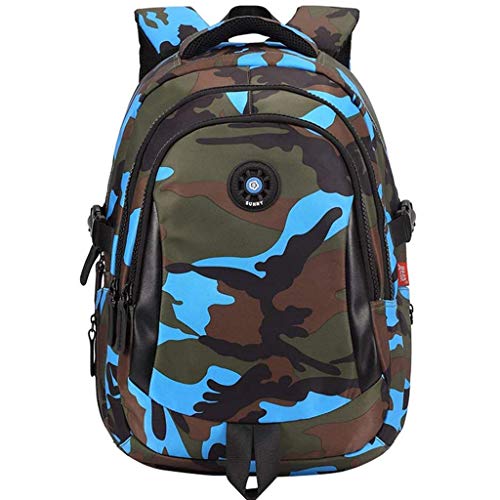 Mochila Infantil Niño por IvyH, Adolescente Camuflaje Bolsa para la Escuela, Bolsa de Escuela Primaria Mochila para niños - Camo Azul