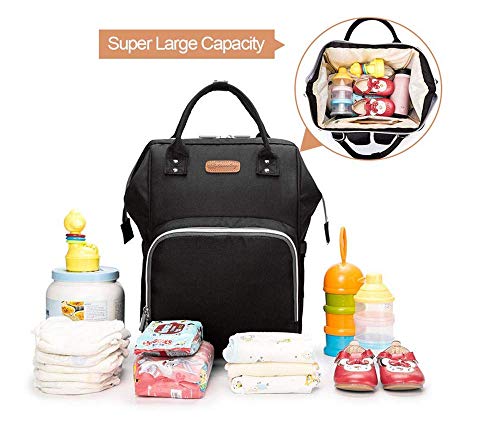 Mochilas para Pañales Biberones,Bolso del Bebé Mamá,Impermeable con Estilo Oxford Bolso Pañal de Gran Capacidad, con Portátil Cambiador y 2 Piezas Ganchos Carrito Bebé