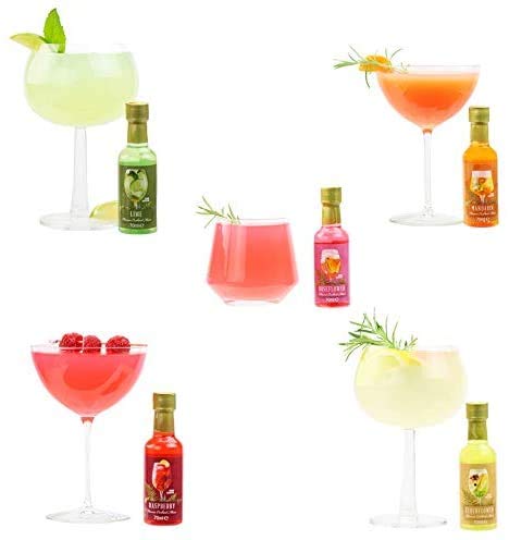 Modern Gourmet Foods, Set de regalo Premium Gin Cocktail Mixer, los Sabores Incluyen: Lima, Flor de Saúco, Flor de Rosa, Mandarina y Frambuesa, Juego de 5 (no contiene alcohol)