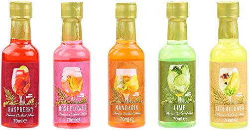 Modern Gourmet Foods, Set de regalo Premium Gin Cocktail Mixer, los Sabores Incluyen: Lima, Flor de Saúco, Flor de Rosa, Mandarina y Frambuesa, Juego de 5 (no contiene alcohol)