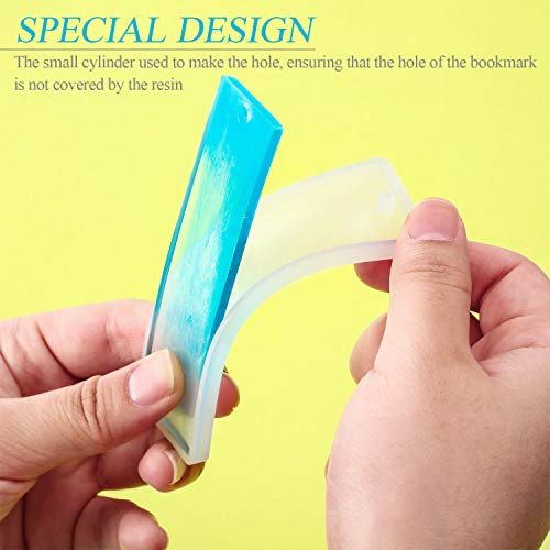 Molde de Resina de Marcador de Libro Molde de Silicona de Marcapaginas Molde de Resina Rectangular Grande/Mediano con Borlas de Colores para Molde Transparente de Joyería DIY (40)