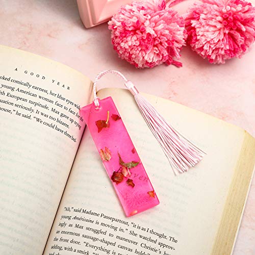 Molde de Resina de Marcador de Libro Molde de Silicona de Marcapaginas Molde de Resina Rectangular Grande/Mediano con Borlas de Colores para Molde Transparente de Joyería DIY (40)