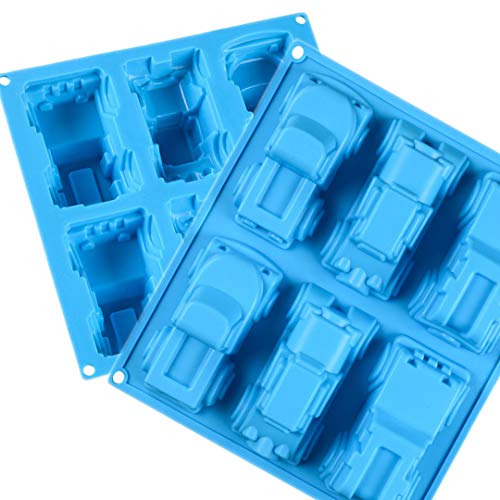 Moldes de silicona antiadherentes,CHAWHO 6 cavidades 3D moldes de chocolate moldes de jabón para glaseado, cubitos de hielo, casero, pastel de chocolate - forma de Cars