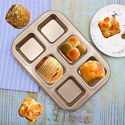 Moldes para pasteles para hornear, Plato cuadrado de 6 cavidades para hornear Molde redondo para hornear antiadherente de acero al carbono Molde para magdalenas