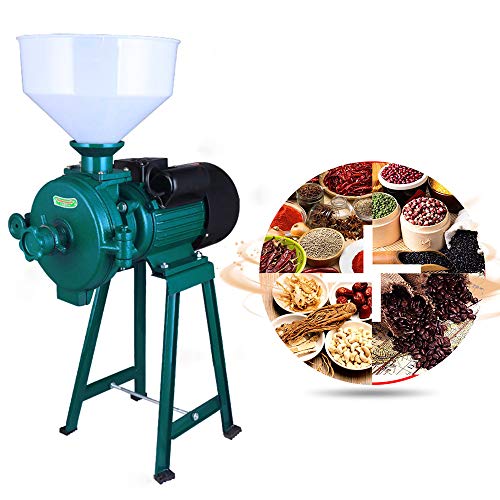 Molino de Harina/Alimentación Eléctrica de 1500W Máquina Trituradora de Cereales Secos + Embudo Arroz Grano de Maíz Grano Café Molino de Alimentación de Trigo Molino de Cereales Secos y Húmedos(Verde)