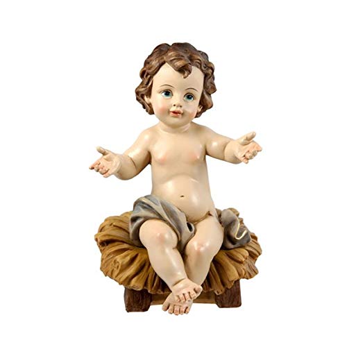 Momparler1870 Figura Niño Jesús Sentado en Cuna - 23cm - Resina Pintada a Mano