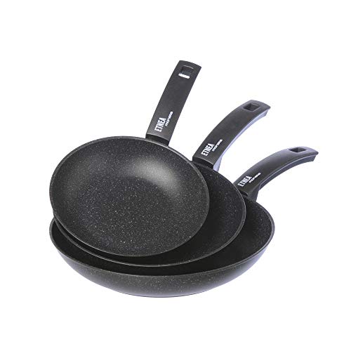 Moneta Etnea, Juego de Sartenes 20+24+28 cm, Aluminio, Color Negro