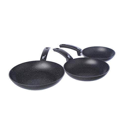 Moneta Etnea, Juego de Sartenes 20+24+28 cm, Aluminio, Color Negro