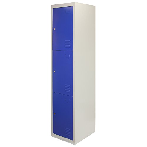 MonsterShop - 3 Taquillas para Ensamblar con 3 Puertas Azules de Acero 45cm x 114cm x 180cm para Escuelas, Gimnasios y Vestuarios