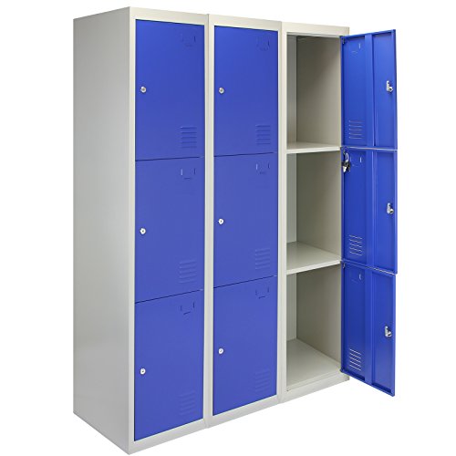 MonsterShop - 3 Taquillas para Ensamblar con 3 Puertas Azules de Acero 45cm x 114cm x 180cm para Escuelas, Gimnasios y Vestuarios