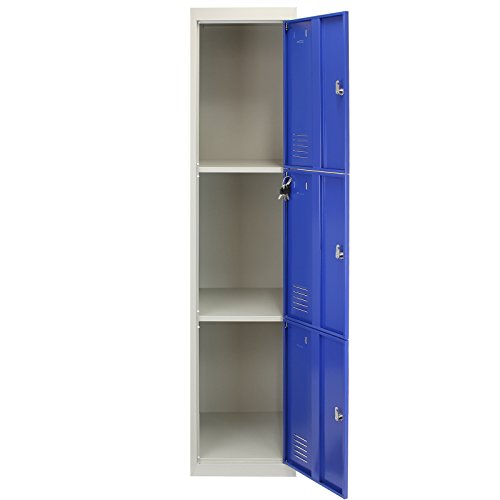 MonsterShop - 3 Taquillas para Ensamblar con 3 Puertas Azules de Acero 45cm x 114cm x 180cm para Escuelas, Gimnasios y Vestuarios