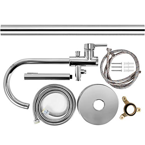 Moracle Grifo para Baño Latón Cromado Plateado Independiente Bañera Grifo de Pie Ducha Grifos con Rociador Manual Manija Unica
