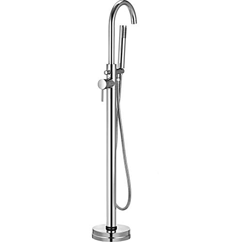 Moracle Grifo para Baño Latón Cromado Plateado Independiente Bañera Grifo de Pie Ducha Grifos con Rociador Manual Manija Unica