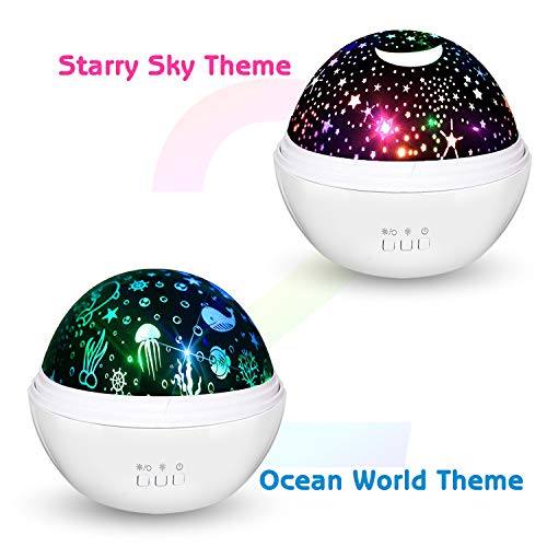 Moredig - Lampara Nocturna Infantil, 2 en 1, Proyector Estrella/Océano 360°, 8 Colores, Lámpara de Noche para Bebé, Guardería, Dormitorio, Decoración Fiestas, Color Blanco