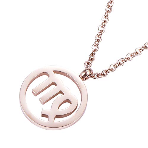 Morella Collar Acero Inoxidable Oro Rosa con Colgante Signo del Zodiaco Virgo en Bolsa de Terciopelo