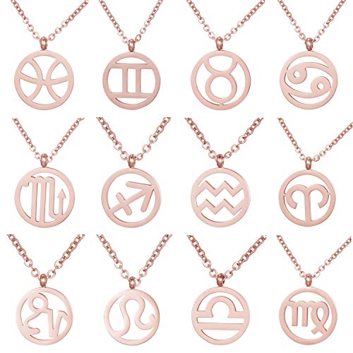 Morella Collar Acero Inoxidable Oro Rosa con Colgante Signo del Zodiaco Virgo en Bolsa de Terciopelo