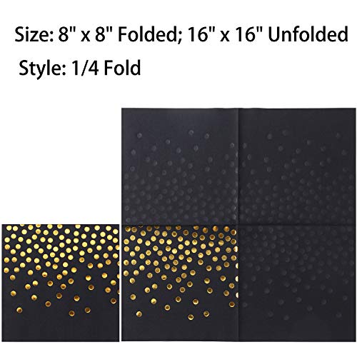 MORGIANA Servilletas negras Servilletas de tela, servilletas de papel Airlaid Servilletas de cóctel desechables para bodas, restaurantes, fiestas | 40 cm x 40 cm Paquete de 50 (negro con oro)