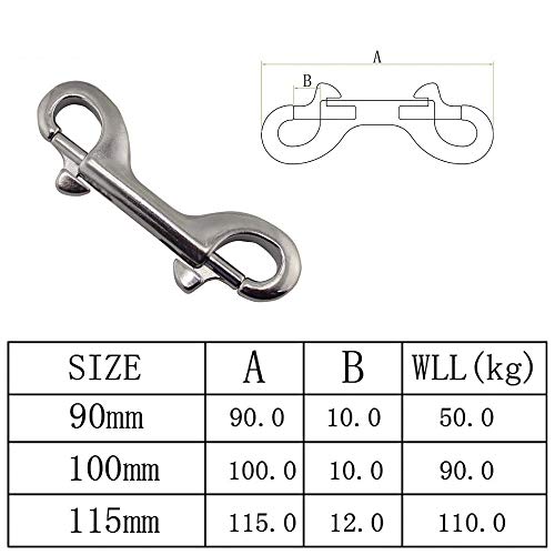Mosqueton 5PCS 316 de 90 mm de acero inoxidable doble composición Gancho for el buceo Correas for perros Marina Doble Gancho Metal (Color : Silver, tamaño : 90mm)
