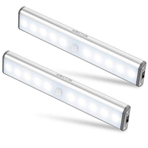 Moston 10 LED USB Recargable magnético Movimiento Sensor Luces nocturnas,oscuridad a amanecer Célula fotoeléctrica incluido Auto en/apagado Portátil Sin cable,palo en cualquier sitio para armario