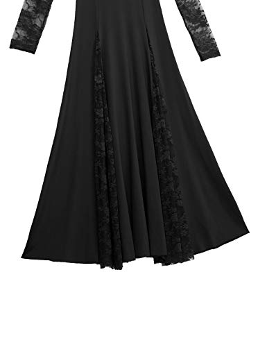 MSemis Vestido Litúrgico Baile Flamenco para Mujer Chica Vestidos Danza Flamenca Falda Larga Manga Encaje Disfraz Bailarina Rendimiento Fiesta Otoño Negro Medium