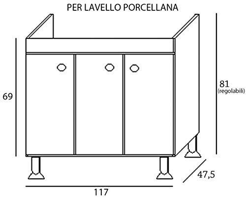 Mueble bajo lavabo de porcelana, 3 puertas para fregadero de porcelana, 120 cm (no incluido)