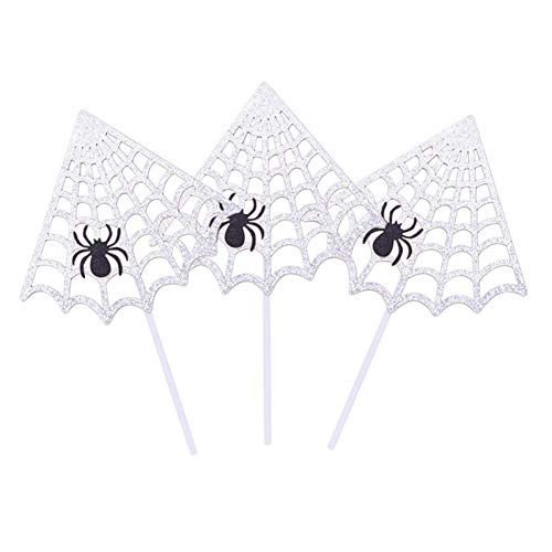 MUGYLSQ Decoración de Halloween Spider Webs Cake Topper Cupcake Insert Cards para Halloween Festival Party Cake Decoración Suministros