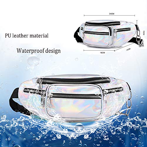 Mujeres de Moda Riñoneras Deportivas, Morbuy Impermeables Plegable Brillante Holograma Bolsas de Cintura Bolsillos de Cremallera Correa Ajustable para Running Fiestas (Un tamaño,Negro)