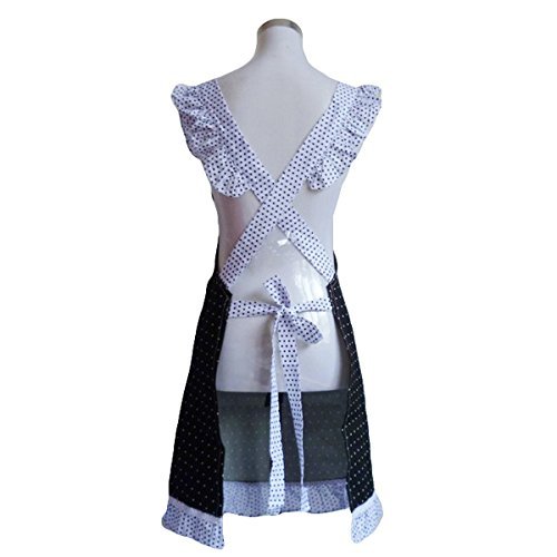 Musuntas® Lindo Patrón princesa Style puntos Falbala mujeres delantal decorativo cocinar cocina con 2 bolsillos Bowknot (Negro + Blanco)