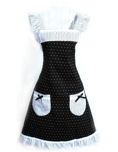 Musuntas® Lindo Patrón princesa Style puntos Falbala mujeres delantal decorativo cocinar cocina con 2 bolsillos Bowknot (Negro + Blanco)