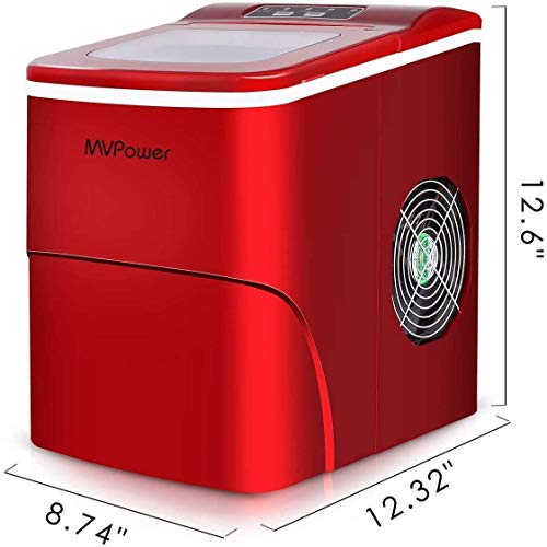 MVPower Máquina para Hacer， Cubitos de Hielo 12 kg， Tiempo de producción 6-8 Minutos， 2 tamaños de Cubitos de Hielo， 80-125 W， depósito de Agua de 2 L，Enlace anhidro， Rojo