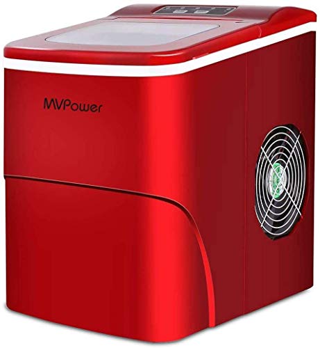 MVPower Máquina para Hacer， Cubitos de Hielo 12 kg， Tiempo de producción 6-8 Minutos， 2 tamaños de Cubitos de Hielo， 80-125 W， depósito de Agua de 2 L，Enlace anhidro， Rojo