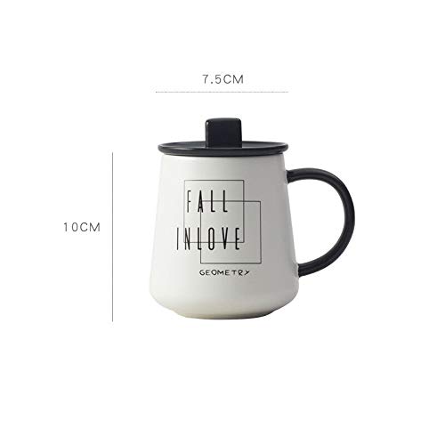 N/ A Taza de cerámica de patrón geométrico de Estilo con Tapa de Cuchara, Tazas de Oficina al por Mayor Tazas de Pareja Taza de té Linda de Dibujos Animados Taza de   Drinkware