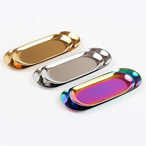 N\A Bandeja de Almacenamiento Inicio Bandeja de almace Acero Inoxidable Bandeja de Almacenamiento Metal del Oro de Rose Placa Oval de Plata el Oro del Hierro de Frutas Placa de Postre Bandeja de j