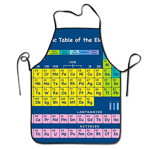 N\A Delantal de Cocina para Chef, Resistente al Agua, lavaplatos Personalizados periódicos, para Hombres y Mujeres, Personalizado con Correa Ajustable para el Cuello