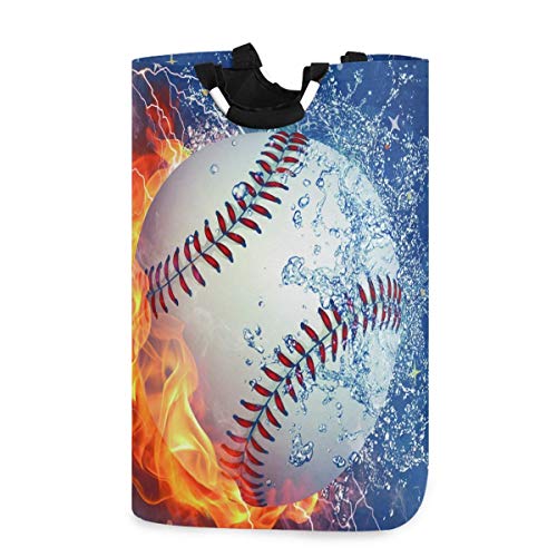 N\A Fiamme Fuego Agua Baseball Star Softball Cesto para ropa con asas cesta de almacenamiento plegable impermeable gran cesto ropa sucia para lavandería, 22,7 pulgadas