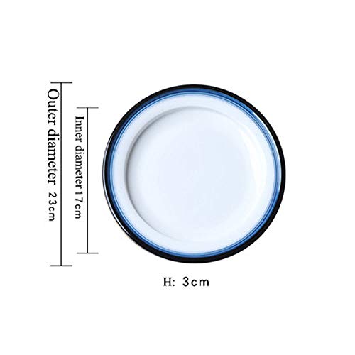 NACEO Platos para Ensalada Plato Plano De Cerámica, 2 Piezas para La Venta Plato De Cocina Y Comedor De 9 Pulgadas, 11 Pulgadas Línea Azul Redonda Platos Simples para Aperitivos, Blanco,9inches