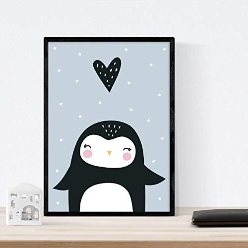 Nacnic Set de 4 láminas Ballena, pingüino, Foca y Oso Polar. Posters de Animales. Tamaño A4 sin Marco