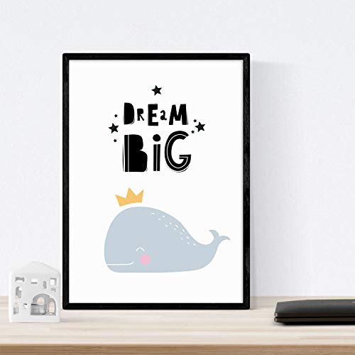 Nacnic Set de 4 láminas Ballena, pingüino, Foca y Oso Polar. Posters de Animales. Tamaño A4 sin Marco