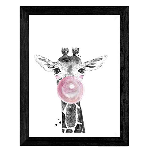 Nacnic Set de 4 láminas de Animales Infantiles con Chicle Rosa,en tamaño A4, Poster Papel 250 gr Marco