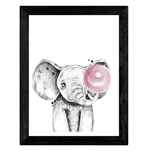 Nacnic Set de 4 láminas de Animales Infantiles con Chicle Rosa,en tamaño A4, Poster Papel 250 gr Marco