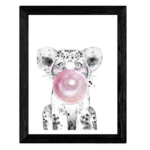 Nacnic Set de 4 láminas de Animales Infantiles con Chicle Rosa,en tamaño A4, Poster Papel 250 gr Marco